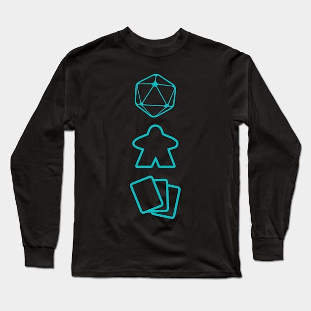 D20 Dice, Meeple and Cards - Board Game Inspired Graphic - Tabletop Gaming  - BGG Long Sleeve T-Shirt by MeepleDesign